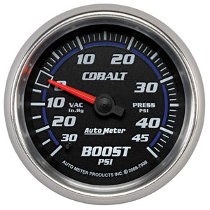 AutoMeter 7908 AutoMeter Gauge Vac/Boost 2-5/8in. 30Inhg-45PSI Mechanical Cobalt