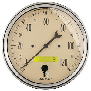 AutoMeter 1889 AutoMeter Gauge Speedometer 5in. 120MPH Elec. Prog. W/ Lcd Odo Antique Beige
