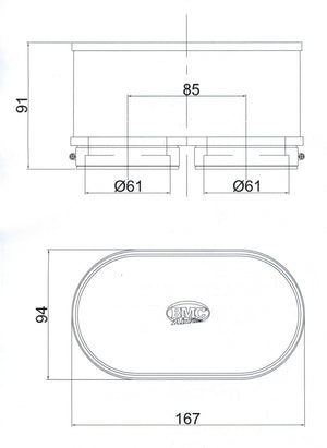 BMC FM3092 Twin Air Carburetor Filter - 61mm x 2 ID / 74mm H