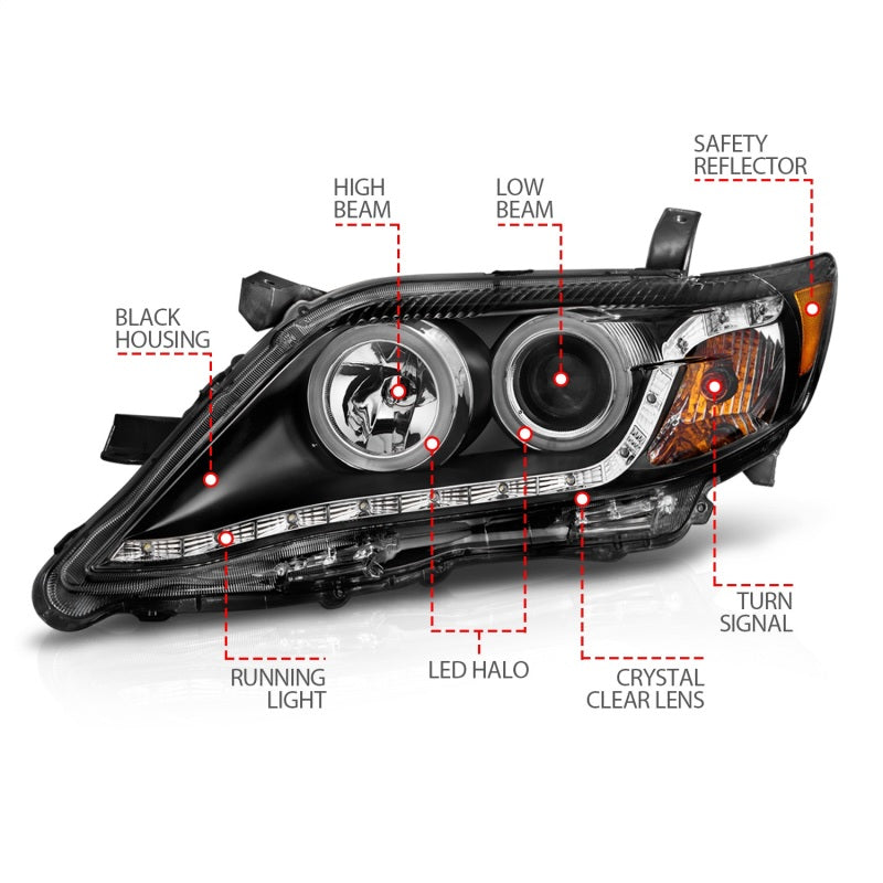 ANZO 121442 2011 fits Toyota 10-20 Camry Projector Headlights w/ Halo Black (CCFL)