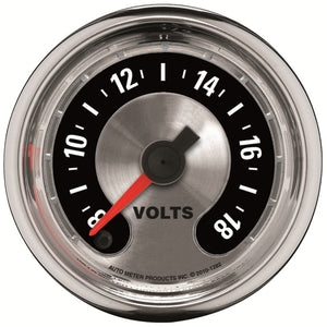 AutoMeter 1282 Autometer American Muscle 52mm Full Sweep Electric 8-18 Volts Voltmeter Gauge