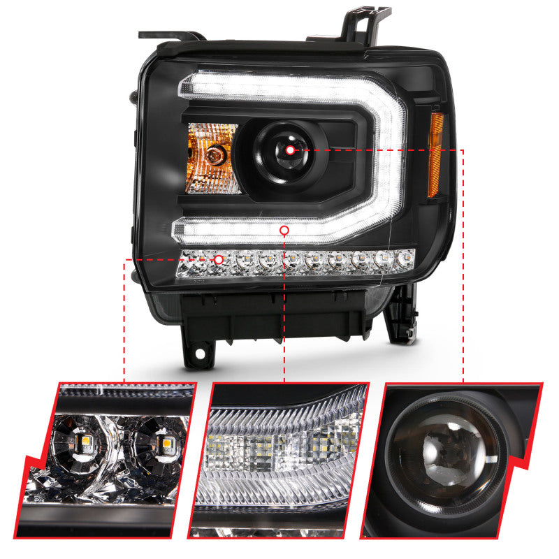 ANZO 111485 2019 Gmc Sierra 1500 Projector Headlight Plank Style Black w/ Sequential Amber Signal