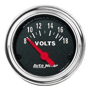 AutoMeter 2592 Autometer Traditional Chrome 52mm 8-18 Volts Short Sweep Electricall Voltmeter