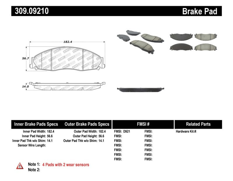 Stoptech 309.0921 Performance Brake Pads