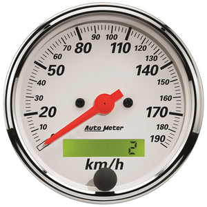 AutoMeter 1388-M Autometer Arctic White 3-1/8in 190KM/H Electronic Programmable Speedometer w/ LCD ODO