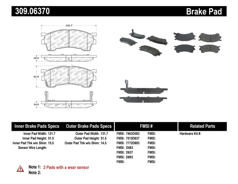 Stoptech 309.0637 Performance 93-97 Ford Probe / 93-97 Mazda MX-6/93-02 626 Front Brake Pads