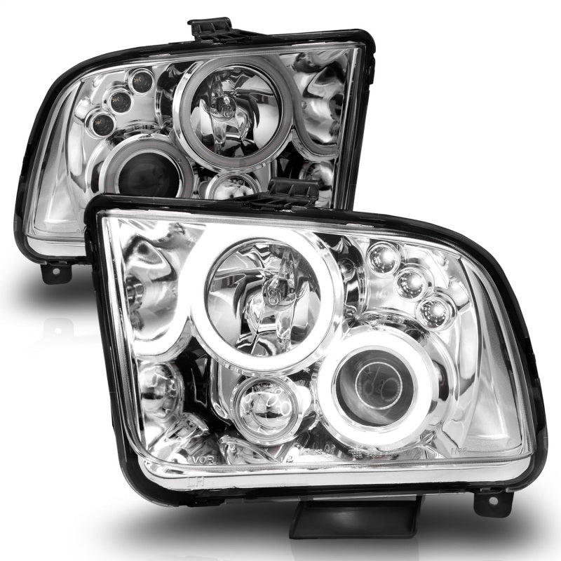 ANZO 121162 2009 fits Ford 05-20 Mustang Projector Headlights w/ Halo Chrome