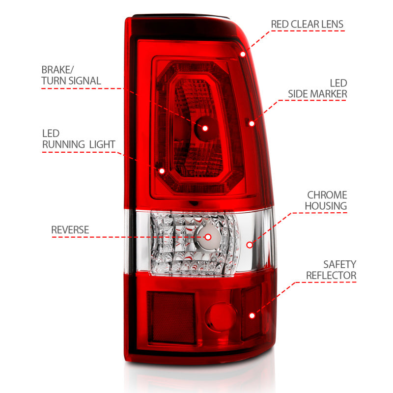 ANZO 311326 1902 fits Chevy 99-20 Silverado 1500 LED Taillights Plank Style Chrome With Red/Clear Lens