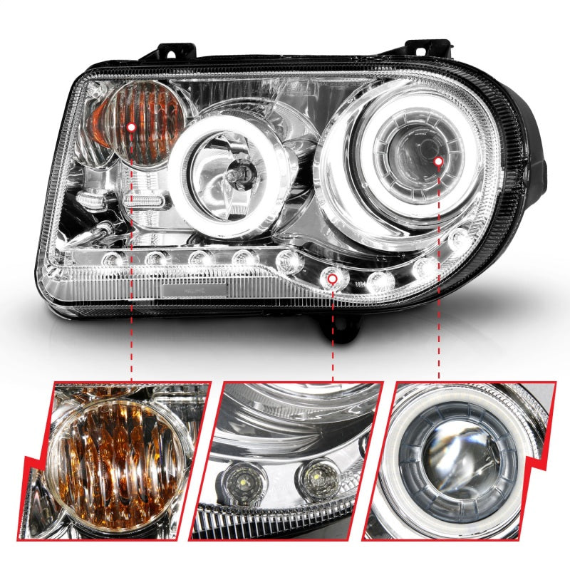 ANZO 121250 2010 fits Chrysler 05-20 300C Projector Headlights w/ Halo Chrome (CCFL) G2