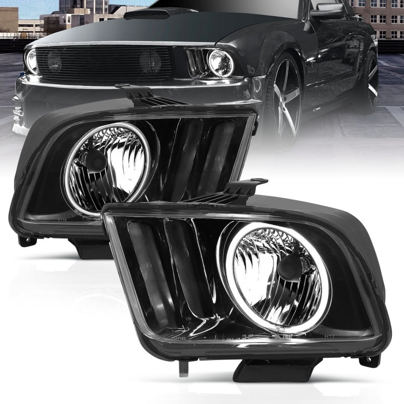 ANZO 121033 2009 fits Ford 05-20 Mustang Crystal Headlights w/ Halo Black (CCFL)