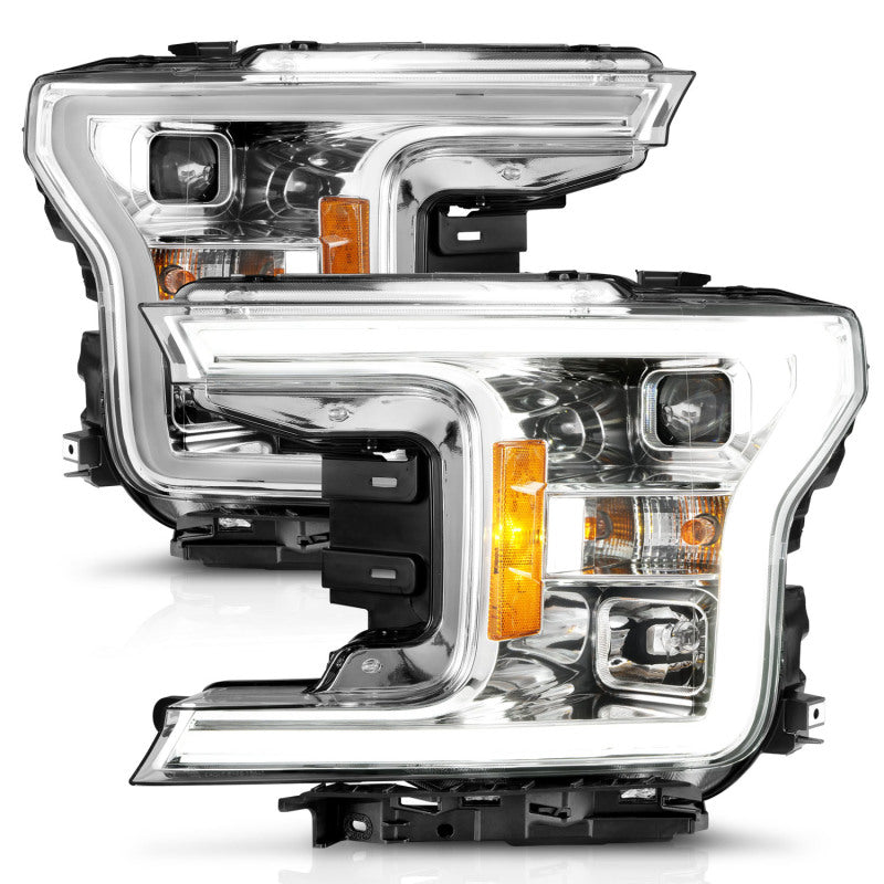 ANZO 111399 fits Ford 18-19 F-150 Projector Headlights w/Plank Style Switchback Chrome w/Amber