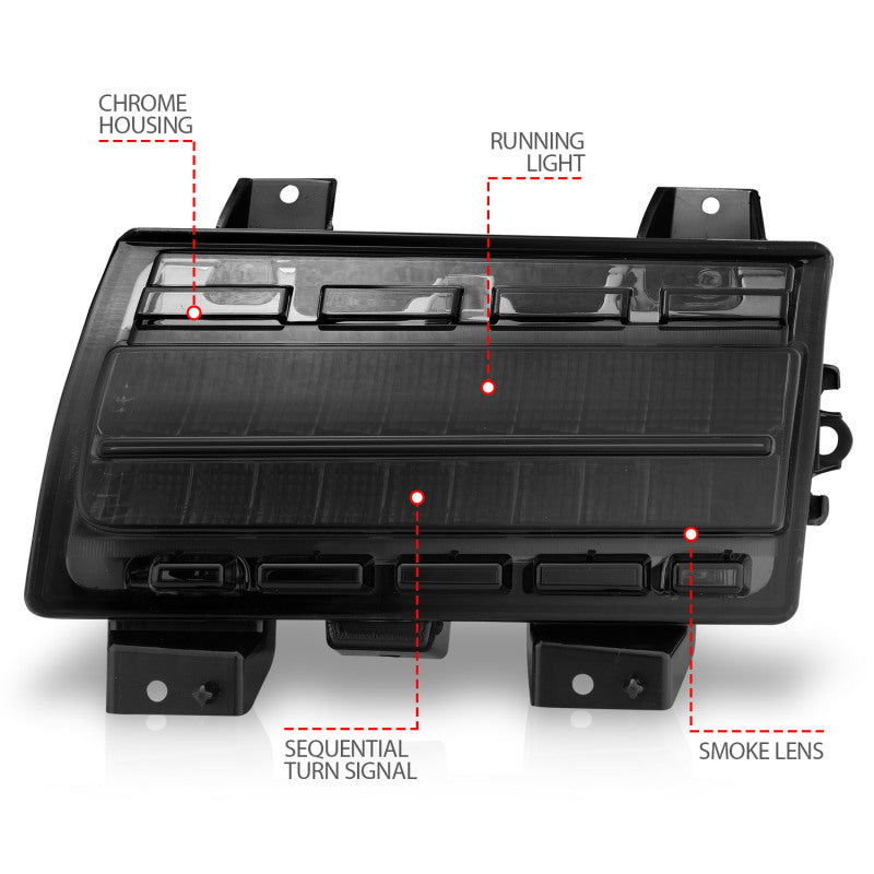 ANZO 511087 2021 fits Jeep 18-20 Wrangler LED Side Markers Chrome Housing Smoke Lens w/ Seq. Signal Low Config