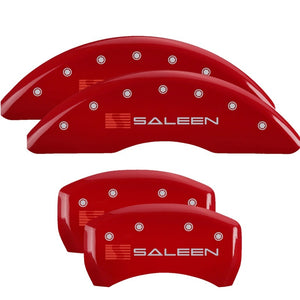MGP 10201SSLNYL 4 Caliper Covers Engraved Front & Rear 15-23 fits Ford Mustang Yellow Finish Black Saleen Logo