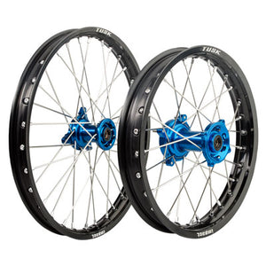 Tusk 1447520062 Impact F/R Wheel Set 1.40x19/1.85x16 Blk Rim/Slvr Spk Blue Hub