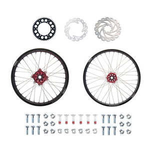 Tusk 1934950239 Impact Frt/Rr Wheel Pkg 1.60x21/2.15x18 Blk Rim/Slvr Spk Red Hub