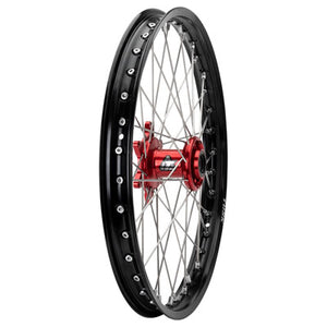 Tusk 1418490315 Impact Complete Wheel - Front 21x1.60 Blk Rim/Silv Spoke/Red Hub