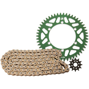 Tusk 2152690070 Chain & Sprocket Kit Alum Rear Gold Race Chain Green Sprocket